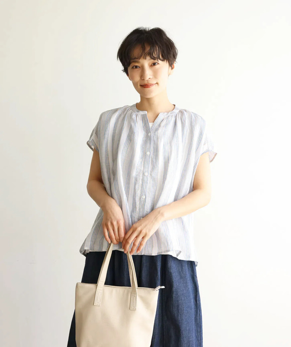 ラクなのに品よく着こなせる　リネン100％　ストライプブラウス　トップス  240624-1 4枚目の画像