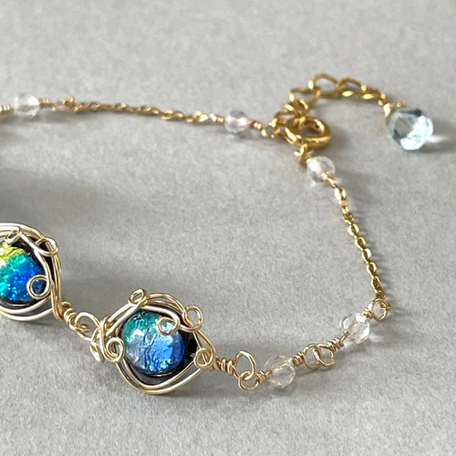 涼しげ ホタルガラス ブレスレット 14kgf ワイヤーラッピング