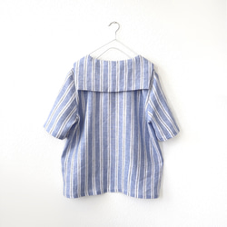 送料無料　受注S~LL上質な先染めリネン100%  ストライプセーラーブラウス 3枚目の画像
