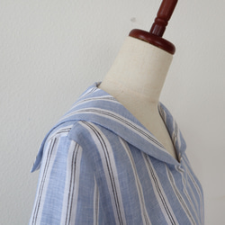 送料無料　受注S~LL上質な先染めリネン100%  ストライプセーラーブラウス 8枚目の画像