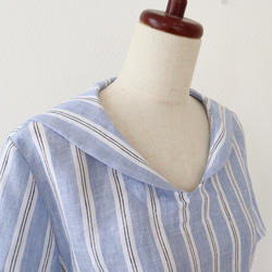 送料無料　受注S~LL上質な先染めリネン100%  ストライプセーラーブラウス 7枚目の画像