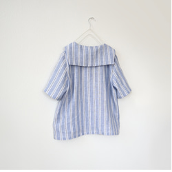 送料無料　受注S~LL上質な先染めリネン100%  ストライプセーラーブラウス 9枚目の画像