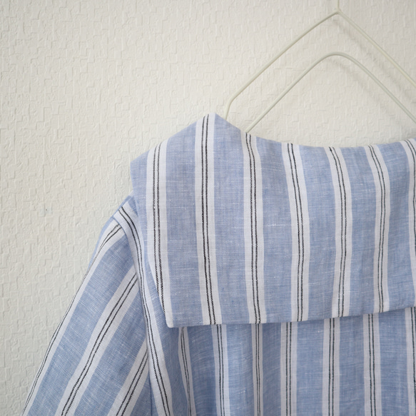 送料無料　受注S~LL上質な先染めリネン100%  ストライプセーラーブラウス 5枚目の画像