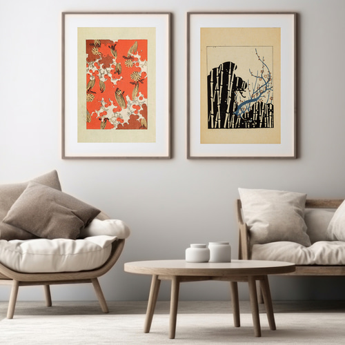 NO.600】赤い実の日本画インテリアポスター☆ボタニカルレトロおしゃれ