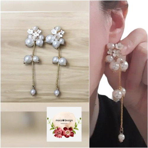 No.13【値下/数量限定】フラワーデザイン大粒パールピアス(イヤリング  