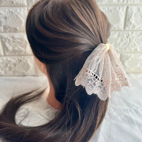 再販】ポニーフック【白桃】ヴェールのようなヘアアクセサリー 