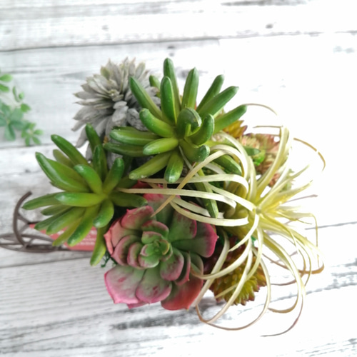 自転車型ポットのフェイク多肉寄植え 人工観葉植物 造花 インテリア