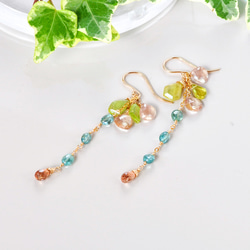 14kgf/スフェーンxグリーントルマリンxジルコンピアス ピアス（フック