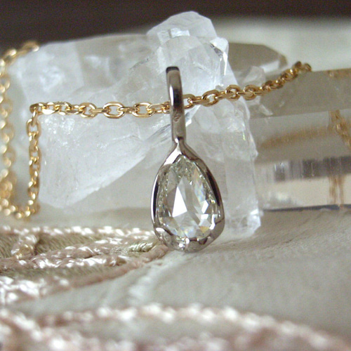 K18YG・WGしずく型ローズカットダイヤモンドネックレス ネックレス