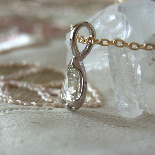 K18YG・WGしずく型ローズカットダイヤモンドネックレス ネックレス