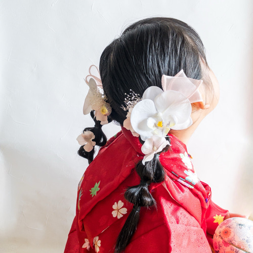 七五三 髪飾り 3歳 7歳 胡蝶蘭 髪かざり 浴衣 夏祭り 753 袴 白 ヘッド