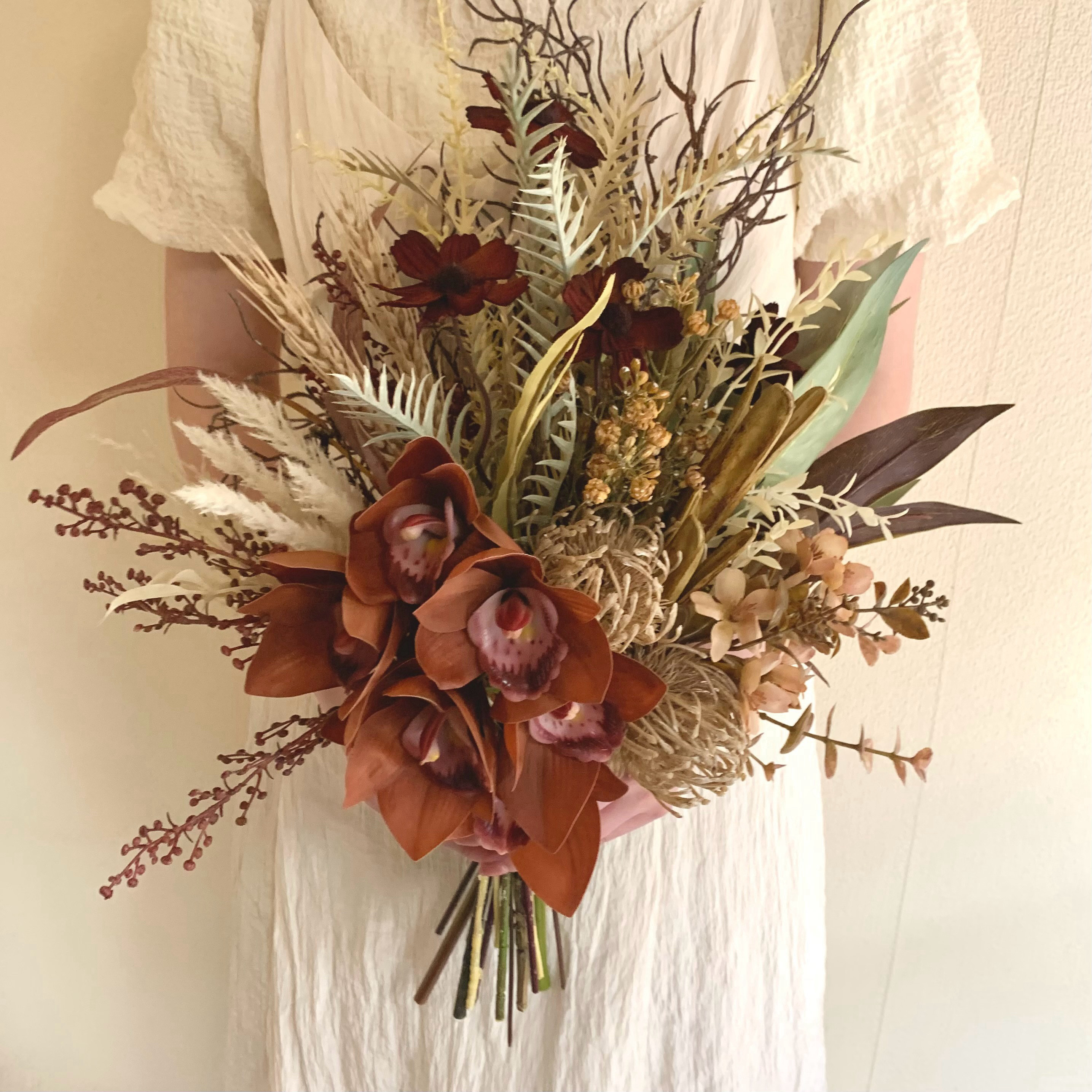 ブラウンシンビジューム♡ドライフラワー風ウェディングブーケ  