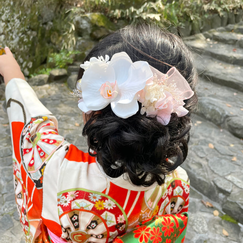 七五三 髪飾り 3歳 7歳 胡蝶蘭 紫陽花 髪かざり 浴衣 夏祭り 753 袴 白