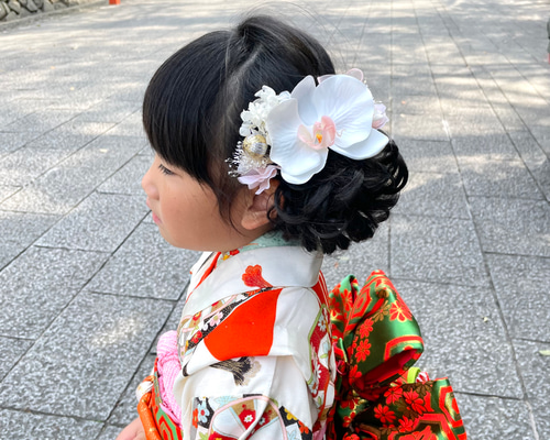 【オーダー♡ぷっくり小桜】ヘアクリップ　ヘアピン　ヘアゴム　753 夏祭り　和装 七五三 髪飾り 3歳 7歳 胡蝶蘭 紫陽花 髪かざり 浴衣 夏祭り 753 袴 白
