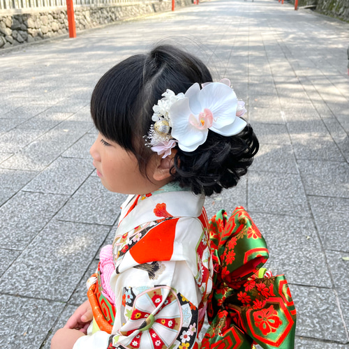 七五三 髪飾り 3歳 7歳 胡蝶蘭 紫陽花 髪かざり 浴衣 夏祭り 753 袴 白