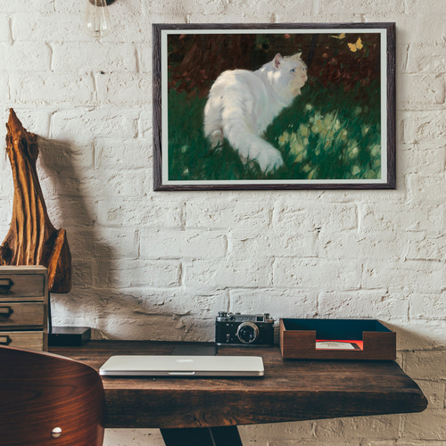 美品 リトグラフ 版画作品 白樺林と白猫 お洒落な額装 インテリア ネコ 可愛い 美品 リトグラフ 版画作品 白樺林と白猫 お洒落な額装 インテリア ネコ