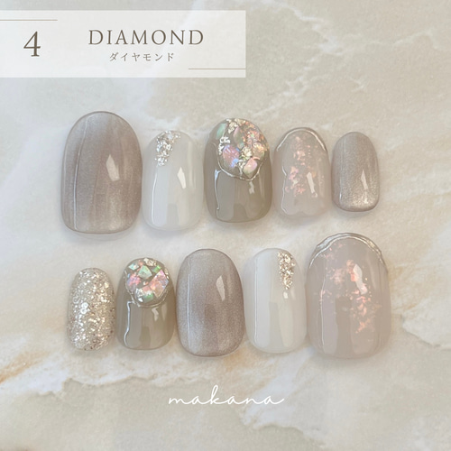 宝石付け爪 誕生石のシェルnail【1〜6月】 ネイルチップ（つけ爪） makana