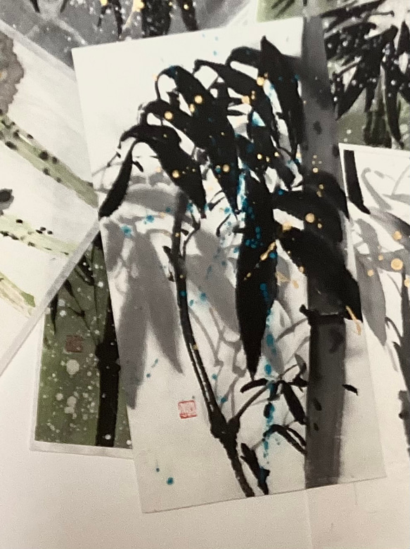5,500『Uchiku 雨竹』墨絵アート 水墨画 縁起もの インテリア