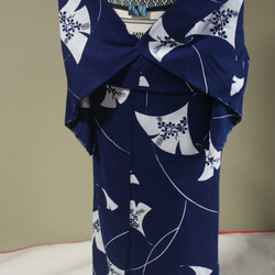 手染型藍染浴衣　濃紺　銀杏に萩が涼し気な秋の風を想わせる　トールサイズ袖長め　裄66ｃｍ　木綿 8枚目の画像