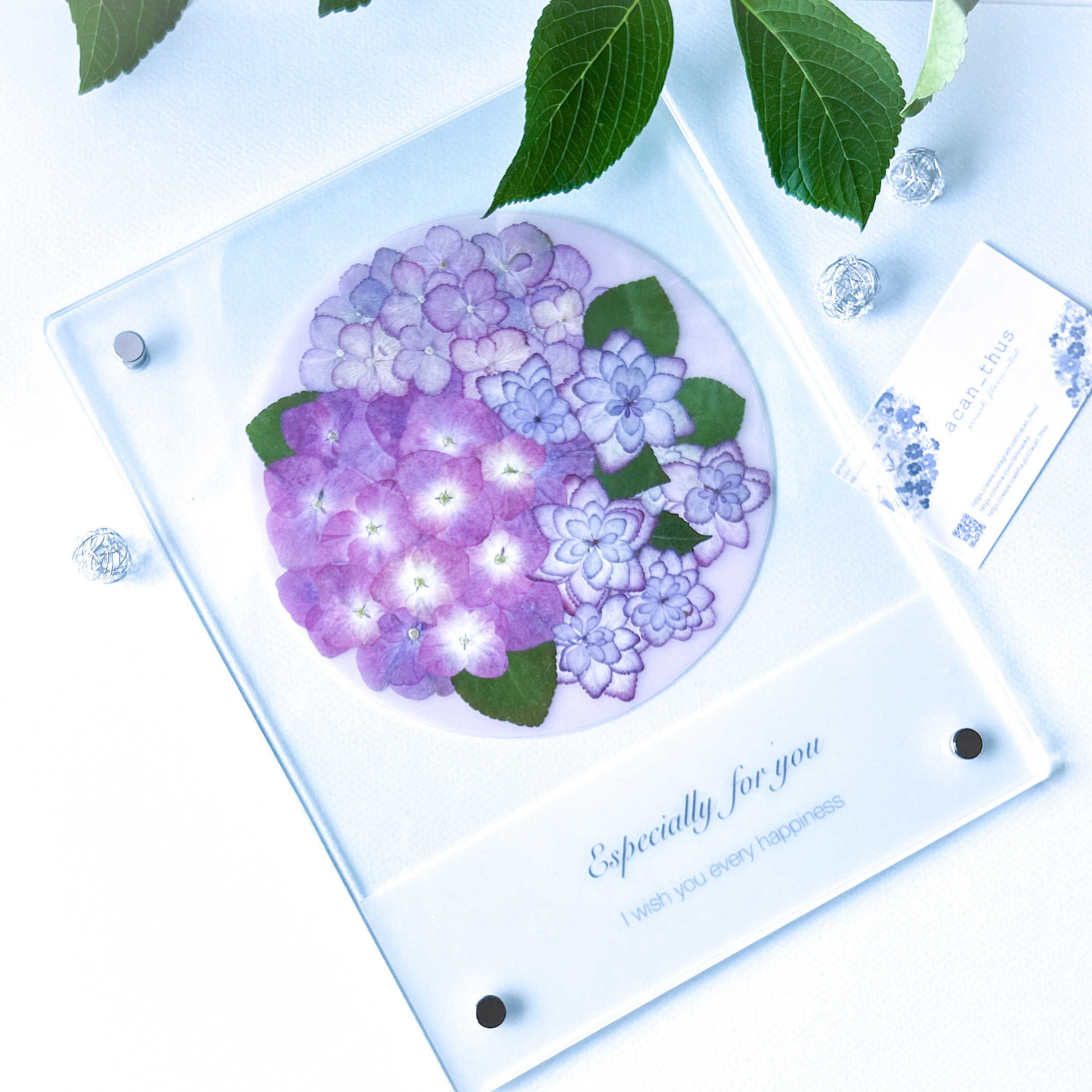 ピンク系紫陽花の花手水Lフレーム