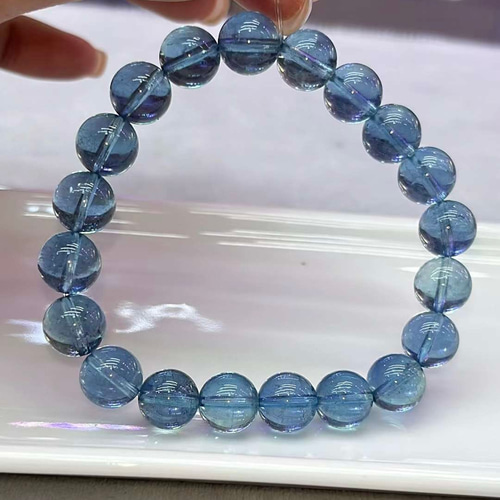 9.8mm 天然無処理 アクアマリン ブレスレット ブレスレット 天然石屋  