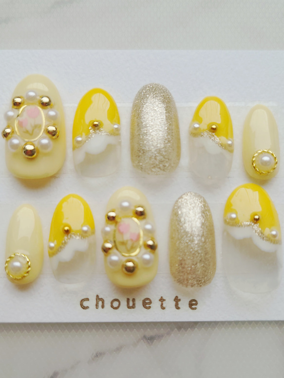 再再販】ネイルチップつけ爪フレンチ ぷっくり 姫プリンセス ワンホン