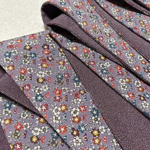 217号 半巾帯 紅型 紫小花×鮫小紋 紫 リバーシブル 正絹 ☆締めやすい  