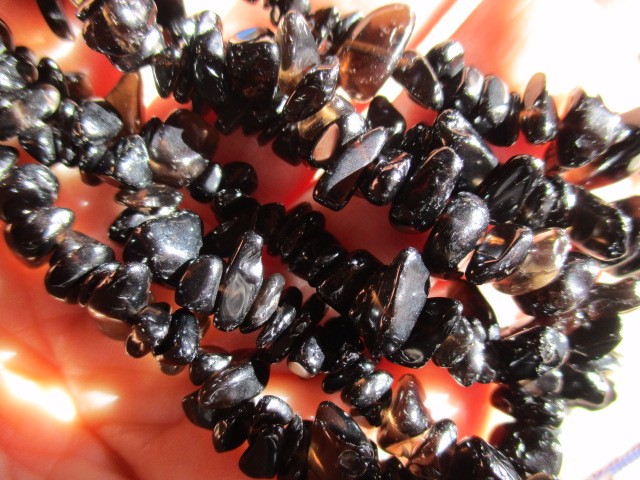 再販　チベット産黒水晶：モーリオン さざれ珠ブレスレット 鑑別済 鑑別書写し付属 受注お仕立て