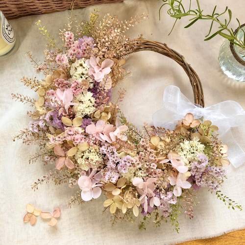 Natural＊ナズナとミナズキのピンクリース♡ドライフラワーリース  