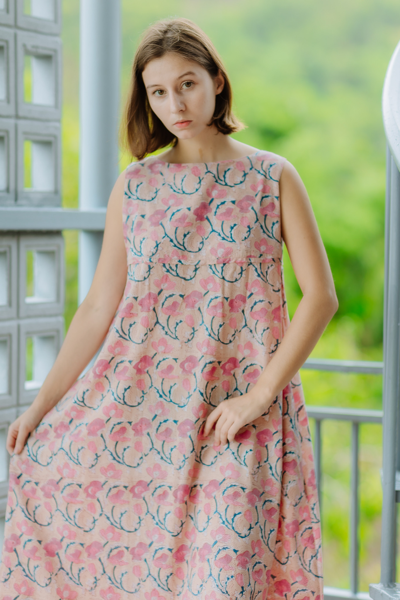 ブロックプリント　マキシ　ロング　ワンピース　インド綿