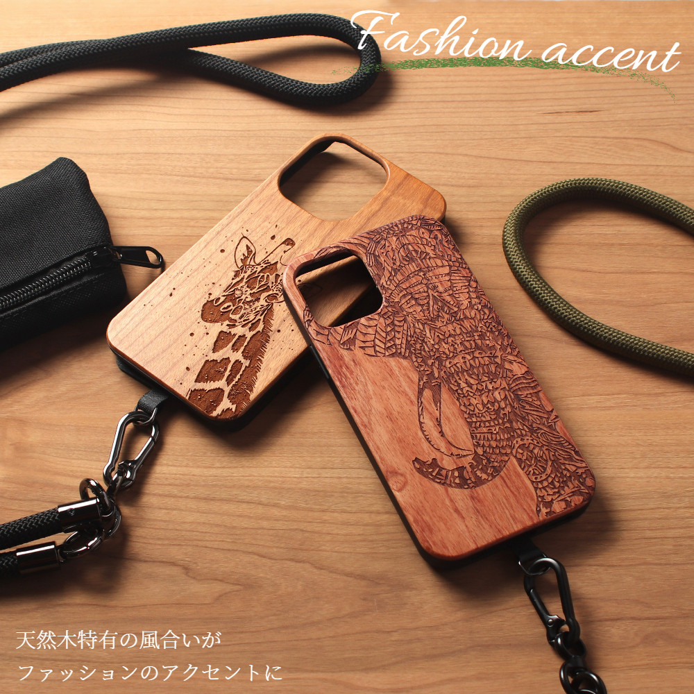 木製 iPhoneSE ケース ショルダー ストラップ SE2 8 7 小銭入れ アニマル お財布 肩掛け アウトドア