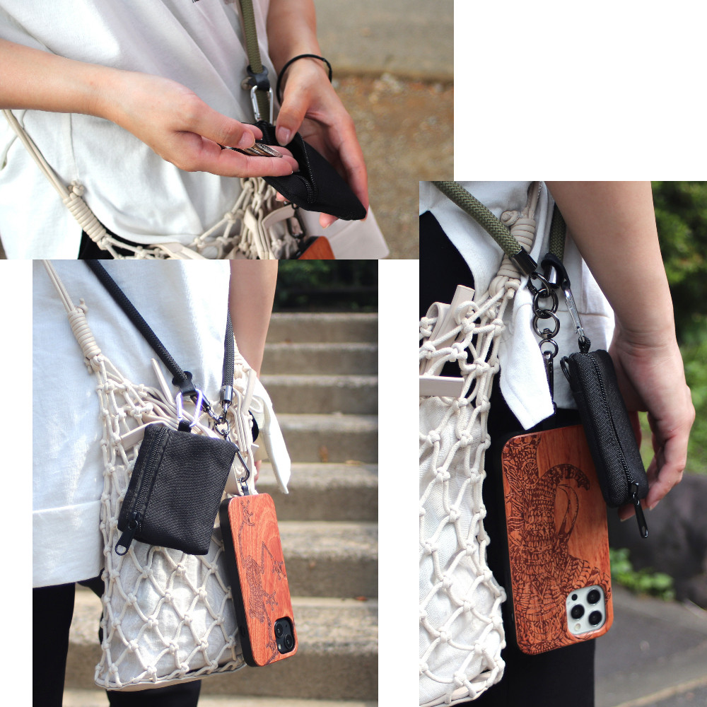 木製 iPhoneSE ケース ショルダー ストラップ SE2 8 7 小銭入れ アニマル お財布 肩掛け アウトドア