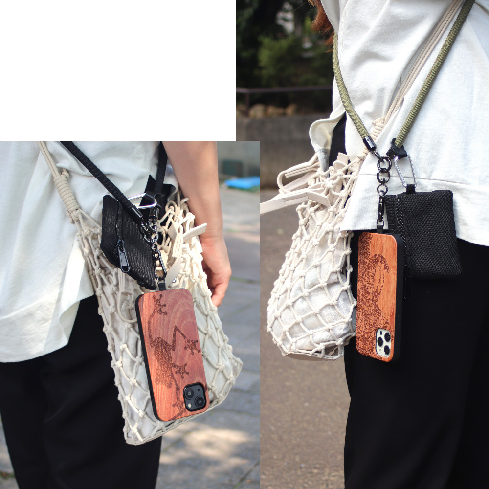 木製 iPhoneSE ケース ショルダー ストラップ SE2 8 7 小銭入れ アニマル お財布 肩掛け アウトドア