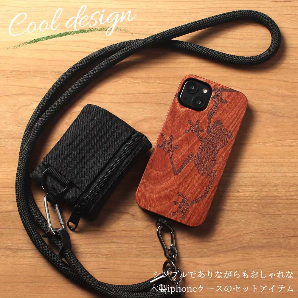 木製 iPhoneSE ケース ショルダー ストラップ SE2 8 7 小銭入れ アニマル お財布 肩掛け アウトドア