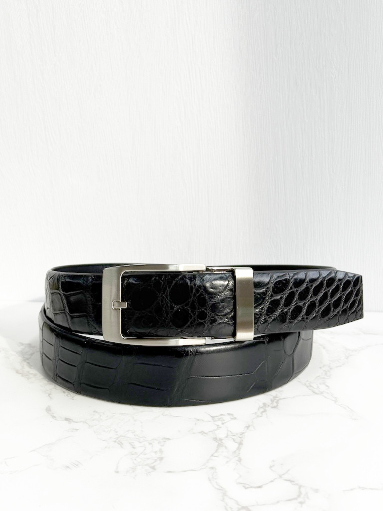 日本製　クロコダイル　マット仕上げ　３５㎜巾　上質　Lサイズ　ベルト　ワニ革　クリックフィットバックル　フリーサイズ