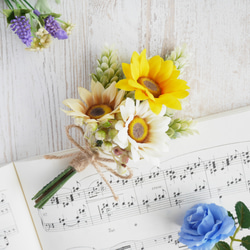 ミニひまわりのイエローとホワイトのブーケ❀アーティフィシャル