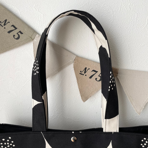 9.5号帆布 あんぱん柄ブラック【Mサイズ】肩がけトートバッグ トート