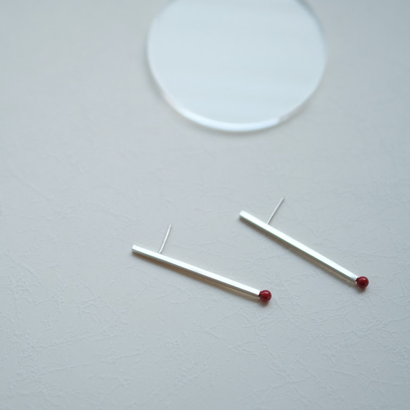 赤珊瑚 マッチ ピアス シルバー925 2枚目の画像