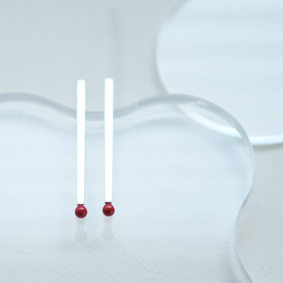 赤珊瑚 マッチ ピアス シルバー925 1枚目の画像