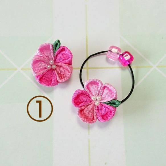 《再販》♡人気♡【ヘアゴム&髪留め♡２点セット】 ♡ヘアゴム・髪留め追加購入可♡　つまみ細工　赤/青/ピンク 2枚目の画像