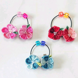 《再販》♡人気♡【ヘアゴム&髪留め♡２点セット】 ♡ヘアゴム・髪留め追加購入可♡　つまみ細工　赤/青/ピンク 7枚目の画像