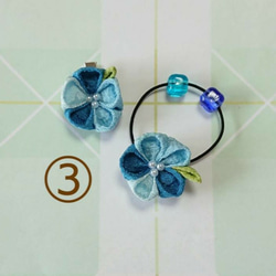 《再販》♡人気♡【ヘアゴム&髪留め♡２点セット】 ♡ヘアゴム・髪留め追加購入可♡　つまみ細工　赤/青/ピンク 4枚目の画像