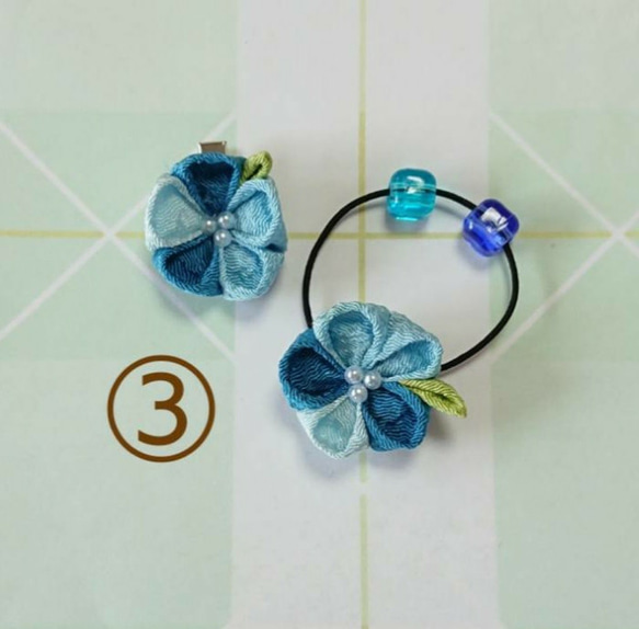 《再販》♡人気♡【ヘアゴム&髪留め♡２点セット】 ♡ヘアゴム・髪留め追加購入可♡　つまみ細工　赤/青/ピンク 4枚目の画像