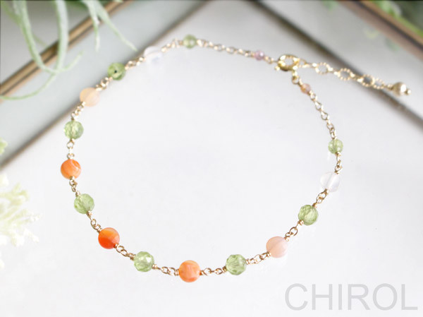 サードニクス(カーネリアン)＋ ペリドット の ブレスレット/ 14kgf