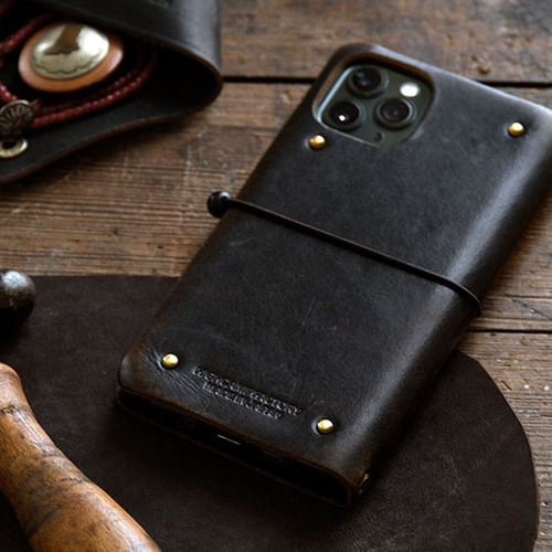 茶芯レザー スマホケース 本革 手帳型 シンプル ゴム留め