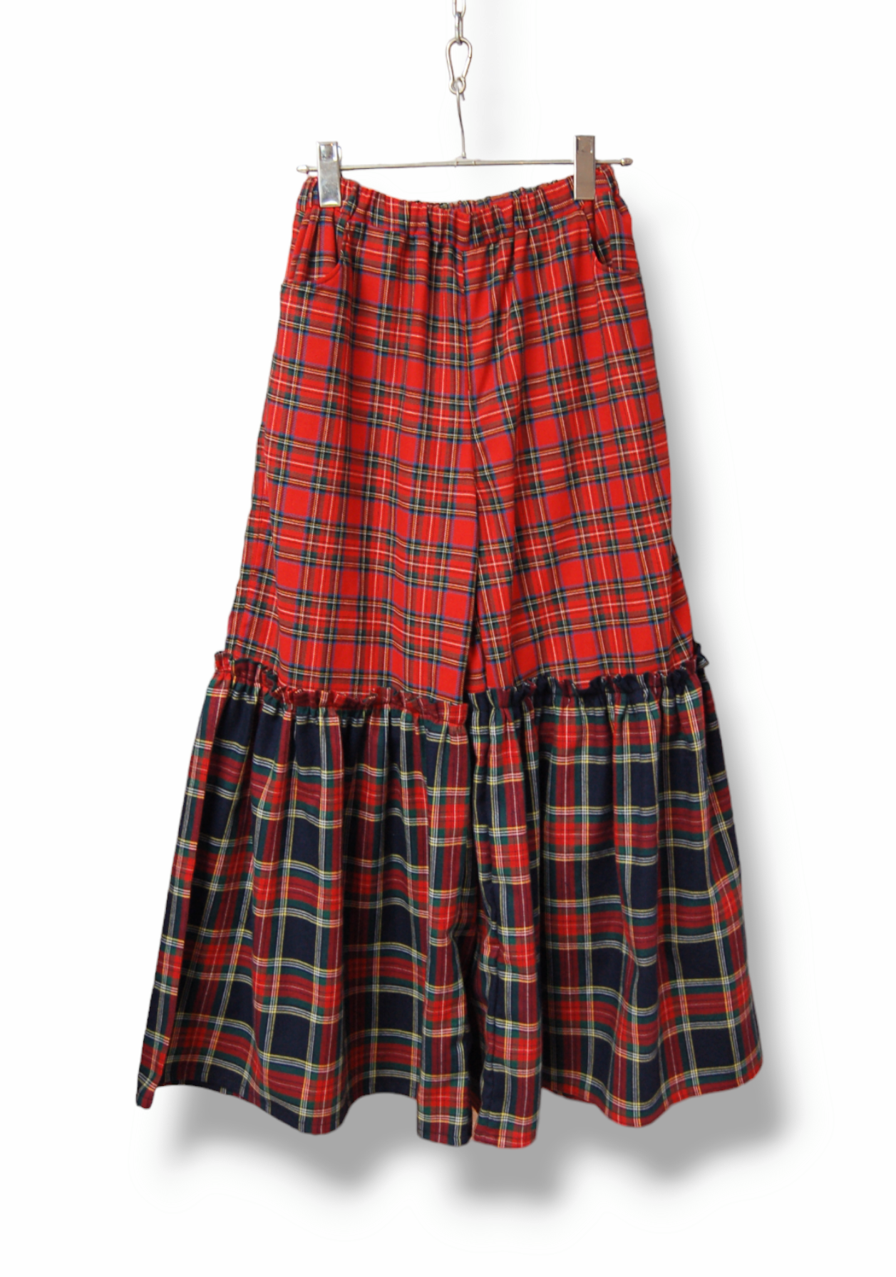 タータンチェックミックス　ギャザーガウチョパンツ