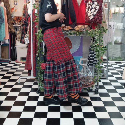 タータンチェックミックス ギャザーガウチョパンツ キュロット