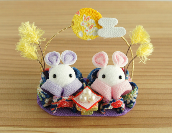 つまみ細工 ちりめん 十五夜 お月見 うさぎ 月 お団子 ススキ