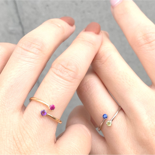 Kei.jewelry「W‐double‐」K10リング 2つの石を組み合わせて作る Kei.jewelry「W‐double‐」K10リング 2つの石を組み合わせて作る