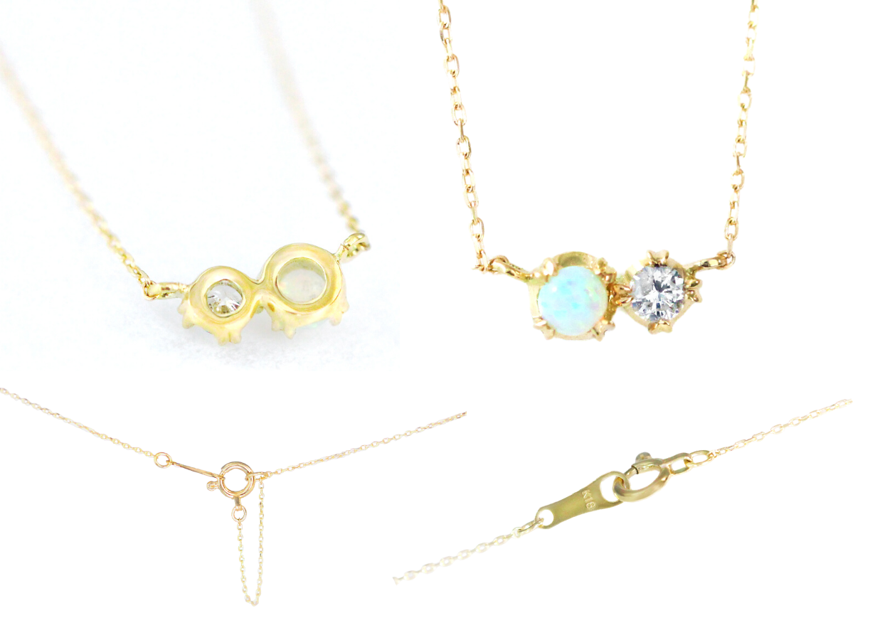Kei.jewelry「W‐double‐」K10ネックレス 2つの石を組み合わせて